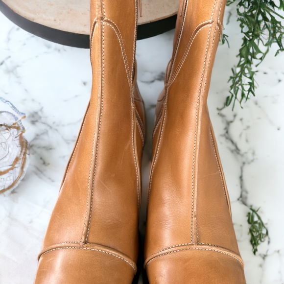 Clarks Y2K Tan Leather Heel Square Toe Boots Size 9.5 - Picture 14 of 14